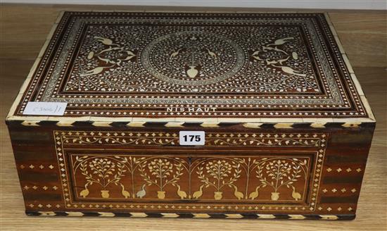 An inlaid hardwood toilet box length 46cm